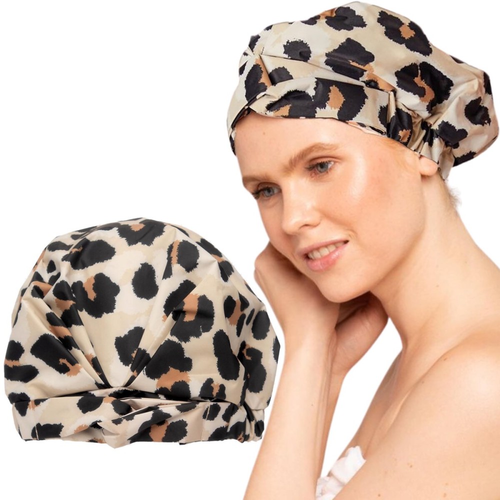 Kitsch Luxury Shower Caps for Women Reusable Waterproof - Large Shower Cap for Women and Men, Non-slip, Quick-dry Hair Cap for Long & Short Hair, Comfortable and Stylish Design - Leopard