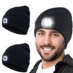 Tutuko Unisex 2 Pack LED Beanie with Light, USB Rechargeable caps Winter Headlamp Beanie Cap Gifts for Men Women Dad