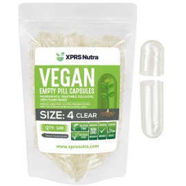 XPRS Nutra Size 4 Empty Capsules - 100 Count Small Clear Empty Vegan Capsules- Vegetarian Pills - DIY Vegetable Capsule Filling - Fillable Do-It-Yourself Caps for Supplements