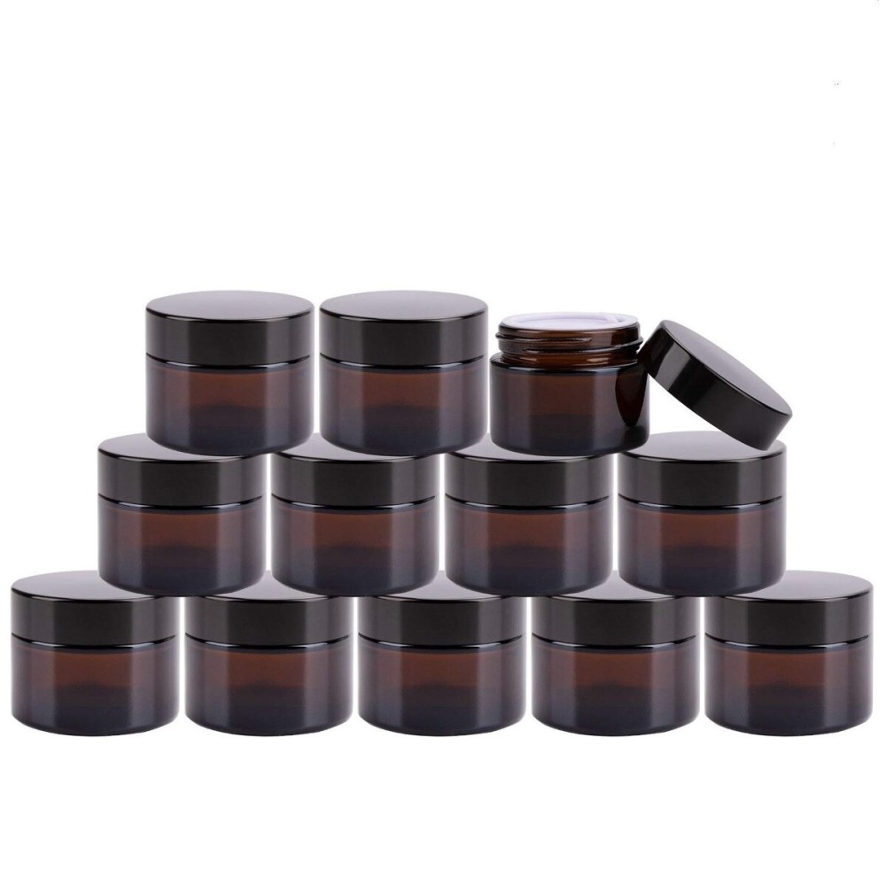 Encheng Cosmetic Jars, 40 Pack of 2oz Amber Round Glass Jars, with Inner Liners and black Lids,Empty Cosmetic Containers,Cream jars