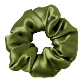 LilySilk Silk Hair Scrunchy, 100% Mulberry Silk Ponytail Holder, Frizz & Breakage Prevention, No Damage, Dark Green, 1 Count