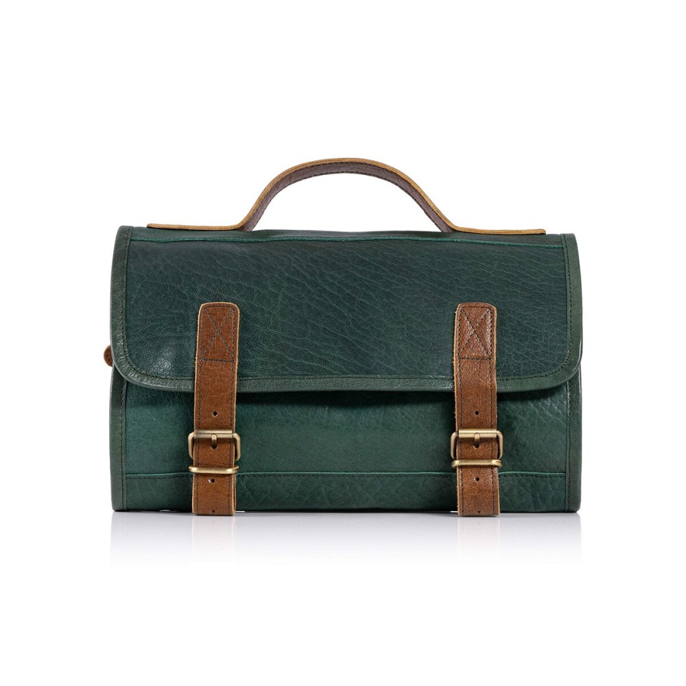 KomalC Premium Buffalo Leather Hanging Toiletry Bag Travel Dopp Kit (Green)