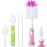 CAREBABYMORE Baby Bottle Brush with One Base Hidden Nylon Nipple Cleaner, 2 Pcs Sponge Nipple Brushes, 2 Pcs Straw Brushes, Bottle Brush with Nipple Cleaner and Suction Cup (Pink)