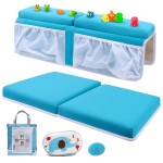 Bath Kneeler and Elbow Rest Set Thick Baby Bath Kneeling Pad Bathing Kneeling Mat Cushion Washable Padded Bathtub Knee Saver with Arm Support and Pockets Organizer for Bathroom Bathtime Comfort, Blue