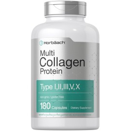 Horbach Multi Collagen Protein 2000 mg | 180 Capsules | Hydrolyzed Collagen Type I, II, III, V, X | Keto & Paleo Friendly, Non-GMO, Gluten Free Supplement