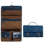 KomalC Premium Buffalo Leather Roll Toiletry Bag Travel Dopp Kit (Ink Blue)