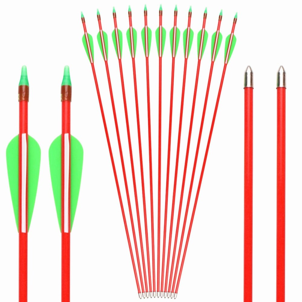GPP 12 PK 28 Fiberglass Archery Target Arrows - Practice Arrow or Youth Arrow for Recurve Bow, Red