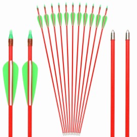 GPP 12 PK 28 Fiberglass Archery Target Arrows - Practice Arrow or Youth Arrow for Recurve Bow, Red