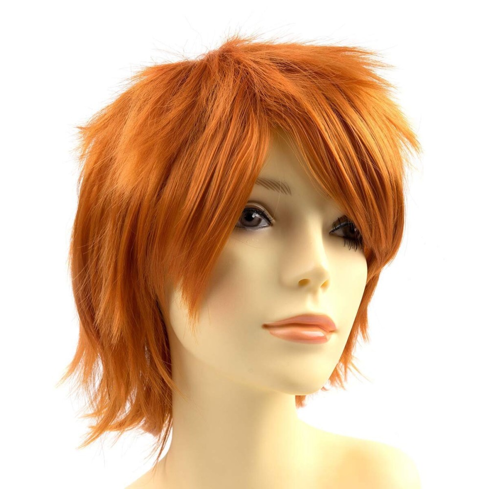 Modernfairy Anime Halloween Wig Dark Orange for Cosplay Party, Synthetic Layered Short Hair Wigs with Bangs, Pastel Wigs for Women Men