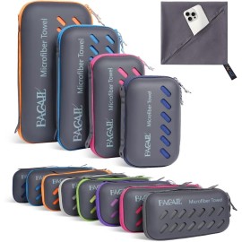 BAGAIL Camping Towel with EVA Case, Compact & Ultra Soft Microfiber Travel Towel - Super Absorbent & Lightweight Quick Dry Towels for Sports, Beach, Gym, Backpacking, Hiking and Yoga - Dark Grey, XXS