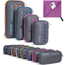 BAGAIL Camping Towel with EVA Case, Compact & Ultra Soft Microfiber Travel Towel - Super Absorbent & Lightweight Quick Dry Towels for Sports, Beach, Gym, Backpacking, Hiking and Yoga - Purple, XXS