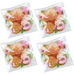 Efivs Arts 200pcs 5.5x5.5in Thank You Candy Bags Individual Cookie Wrappers Pink Flower Self Adhesive OPP Cookie Bakery Bags Roasting Treat DIY Translucent Plastic pouches