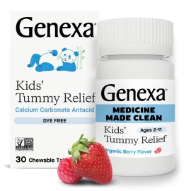 Genexa Kids\' Clean Tummy Relief | Heartburn, Acid Indigestion & Sour Stomach Relief | Children\'s Calcium Carbonate | Dye Free, 0% Artificial Additives | Ages 2-11, Berry Flavor Chewable Tablets, 30ct