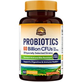 Vitalitown Probiotics + Prebiotics | 60 Billion CFUs 19 Strains | 60 Delayed Release Veg Caps | Shelf Stable, Prebiotics and Probiotics | Digestive Health, Immune Health | Vegan, Non-GMO, No Dairy