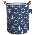 Sanjiaofen Kids Hamper,Collapsible Laundry Baskets,Waterproof Storage Baskets with Leather Handle,Nautical Decor,Toy Organizer (Navy Blue Anchor)