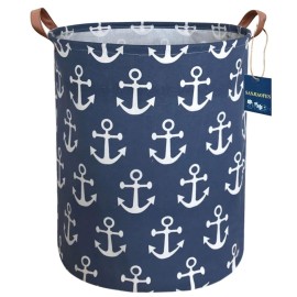 Sanjiaofen Kids Hamper,Collapsible Laundry Baskets,Waterproof Storage Baskets with Leather Handle,Nautical Decor,Toy Organizer (Navy Blue Anchor)