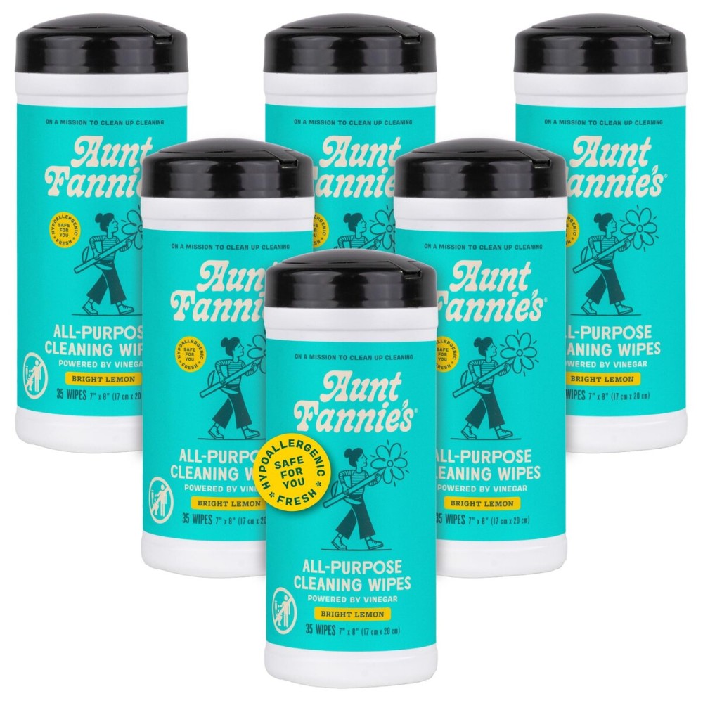 Aunt Fannie\'s Natural Cleaning Vinegar Wipes, Multipurpose Surface Cleaner, Bright Lemon Scent, 35 Count (Pack of 6)