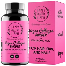 Vegan Collagen Builder w/ Hyaluronic Acid - Hair Skin and Nails Vitamins for Youthful Glow | Keratin & Elastin Booster | Bones, Cartilage, Tendons | Vitamin A, L-Lysine | Vegetarian | Non-GMO, 60 Ct
