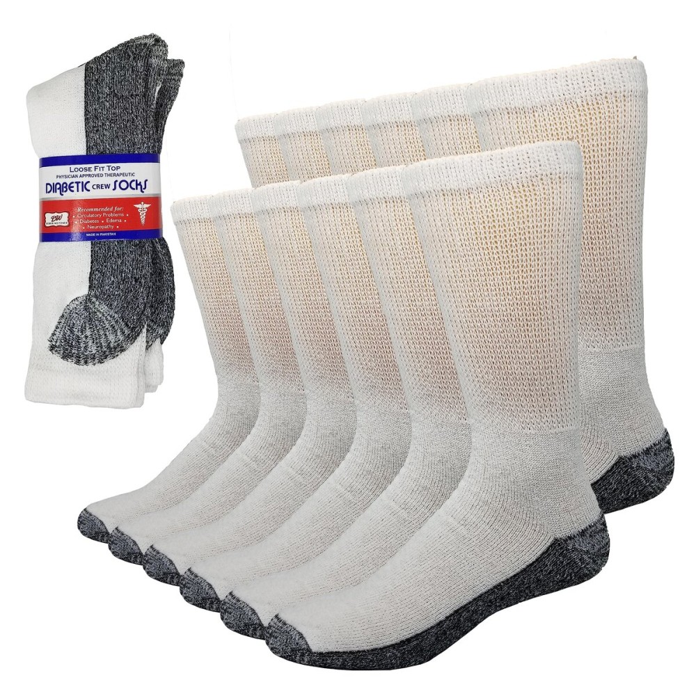 Debra Weitzner Diabetic Socks For Men and Women Loose Fit Non-Binding Cotton Crew Socks 6 Pairs