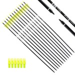 TIGER ARCHERY 30Inch Carbon Arrow Practice Hunting Arrows with Removable Tips for Compound & Recurve Bow(Pack of 12) (Yellow White)