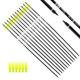 TIGER ARCHERY 30Inch Carbon Arrow Practice Hunting Arrows with Removable Tips for Compound & Recurve Bow(Pack of 12) (Yellow White)