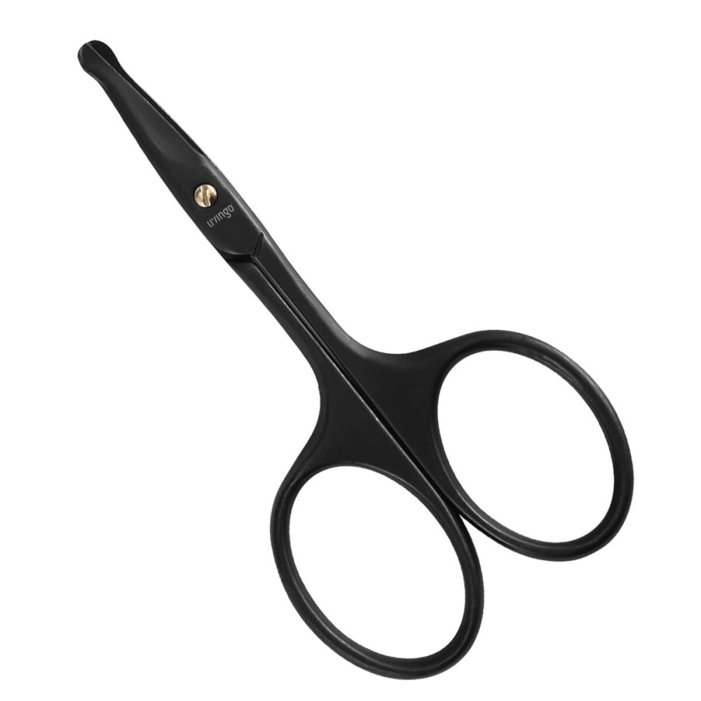 LIVINGO 3.75 Premium Nose Hair Scissors, Curved Safety Blades with Rounded Tip for Trimming Small Details Facial Hair, Ear Hair, Eyebrow (Black)