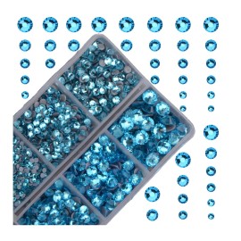 4000pcs Mixed Size Hot Fix Round Crystals Gems Glass Stones Hotfix Flat Back Rhinestones (Aquamarine)