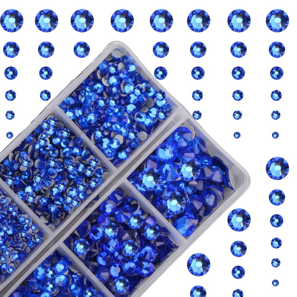 4000Pcs Hot Fix Round Crystals Gems Glass Stones Hotfix Flat Back Rhinestones (Sapphire)