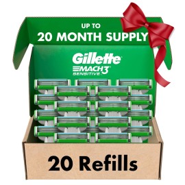 Gillette Mach3 Sensitive Mens Razor Blade Refills, 20 Count, Designed for Sensitive Skin