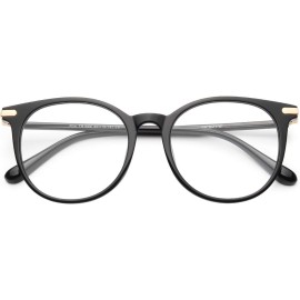 Gaoye Blue Light Blocking Glasses, Retro Round Eyewear Frame Anti Eyestrain Computer Glasses for Women Men - GY1688 (Light Black Frame/Transparent Lens)
