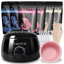 Oakeer Waxing Kit for Women Men, Wax Pot Machine, Wax Warmer for Hair Removal At Home With 6 Bags Beans, Body Waxing For Eyebrows Nose Cheeks Arms Bikinis Legs