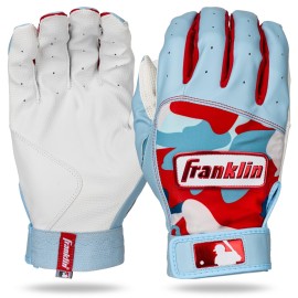 Franklin Sports MLB Batting Gloves - Digitek Camo Baseball + Softball Batting Gloves - Premium Leather Baseball Gear - Adult + Youth Pair - White + C. Blue Camo - Youth Small