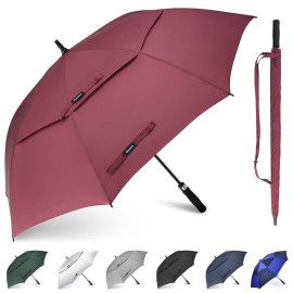 Gonex 68 Inch Extra Large Golf Umbrella, Automatic Open Travel Rain Umbrella with Windproof Water Resistant Double Canopy, Oversize Vented Umbrellas for 2-3 Men and UV Protection, Wine