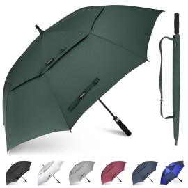 Gonex 68 Inch Extra Large Golf Umbrella, Automatic Open Travel Rain Umbrella with Windproof Water Resistant Double Canopy, Oversize Vented Umbrellas for 2-3 Men and UV Protection, Dark Green