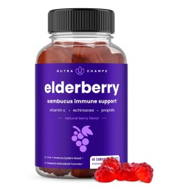 NutraChamps Elderberry Gummies with Vitamin C, Propolis & Echinacea - Immune System Support Gummy Vitamins for Adults & Kids - Max Strength 200mg Sambucus Antioxidant