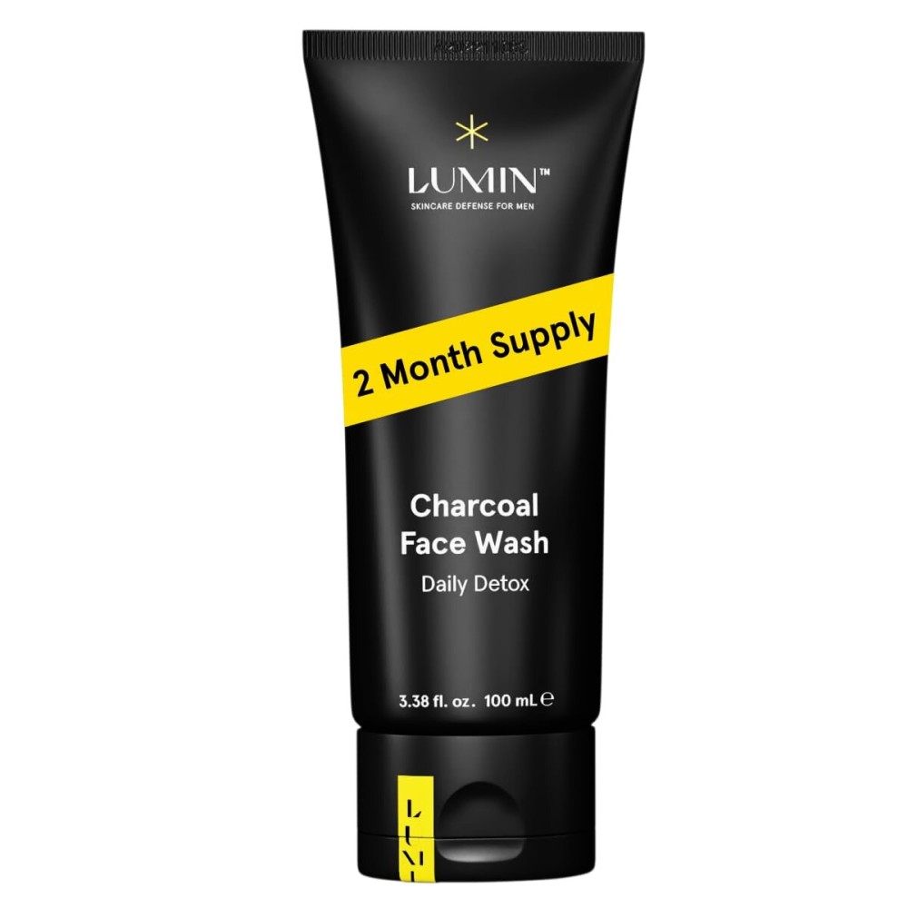 Lumin Charcoal Face Wash for Men - Daily Detox Cleanser, Hydrating Face Wash, Gently Removes Dirt & Oil, Unclogs Pores, Exfoliates, Refreshing Skincare for All Skin Types, 3.4oz