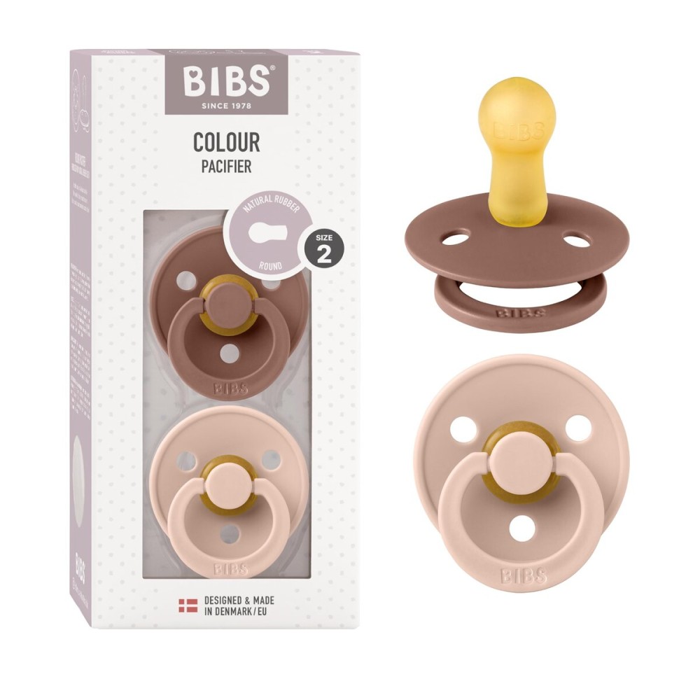 BIBS Pacifiers Colour Collection | Natural Rubber Baby Pacifier | Set of 2 BPA-Free Soothers | Made in Denmark | 18+ Months (Pack of 2) | Woodchuck/Blush