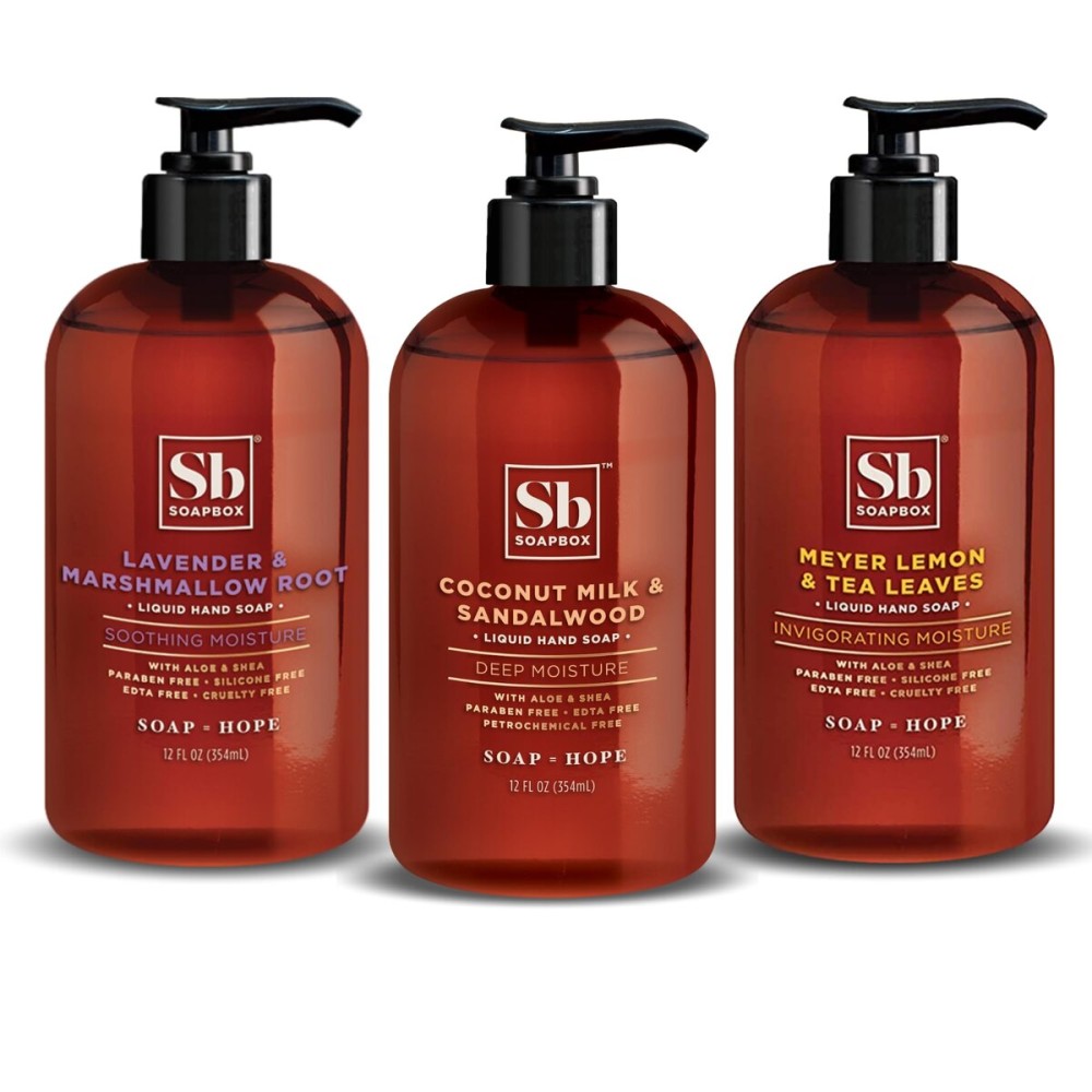 Soapbox Hand Soap Variety Pack (Coconut, Lavender, Meyer Lemon) Liquid Hand Soap, Moisturizing Wash with Shea Butter & Aloe Vera, Pack of 3 Bottles with Pump Dispenser, 12oz Each