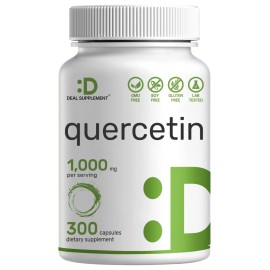 Quercetin 1,000mg Per Serving, 300 Capsules - Healthy Immune Support Supplements, High Bioavailable Flavonoids, Natural Antioxidant - Non-GMO, Soy Free, No Gluten