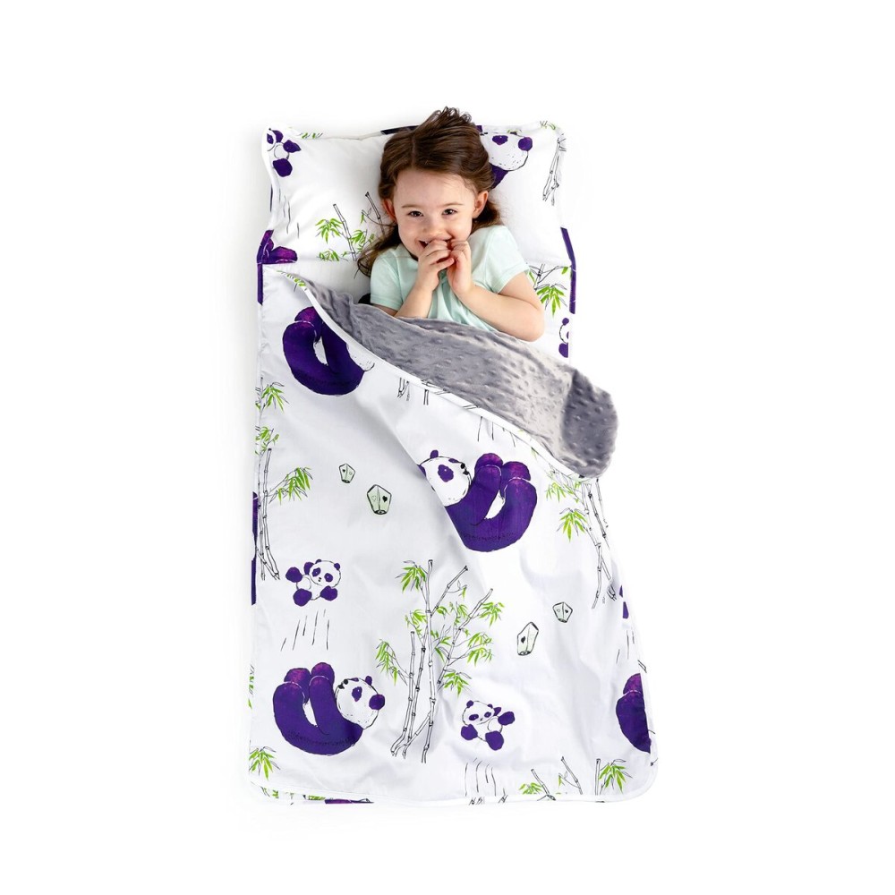 JumpOff Jo Nap Mat for Kids - Cozy Kids Rest Mat with Removable Pillow and Ultra Soft Blanket for Preschool, Daycare, and Sleepovers - Playful Pandas
