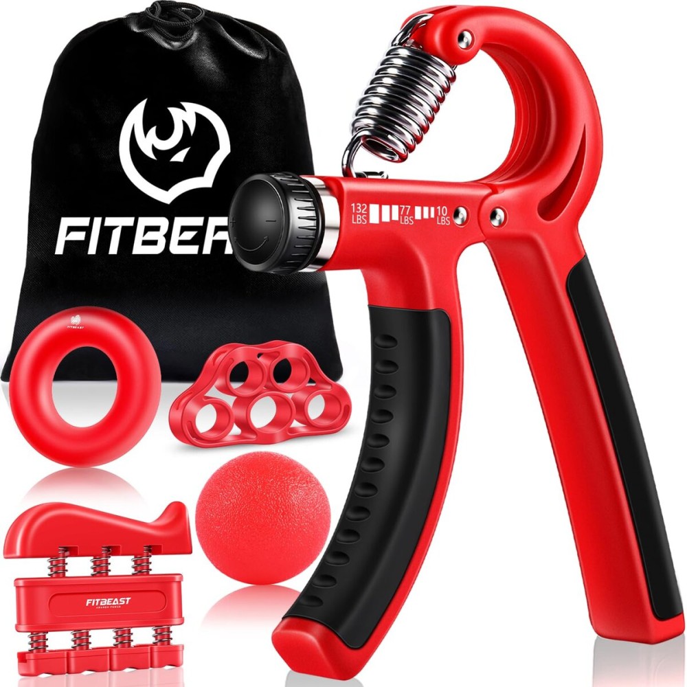 FitBeast Grip Strengthener Forearm Strengthener Hand Grips Strengthener Kit - 5 Pack Adjustable Resistance (Red)