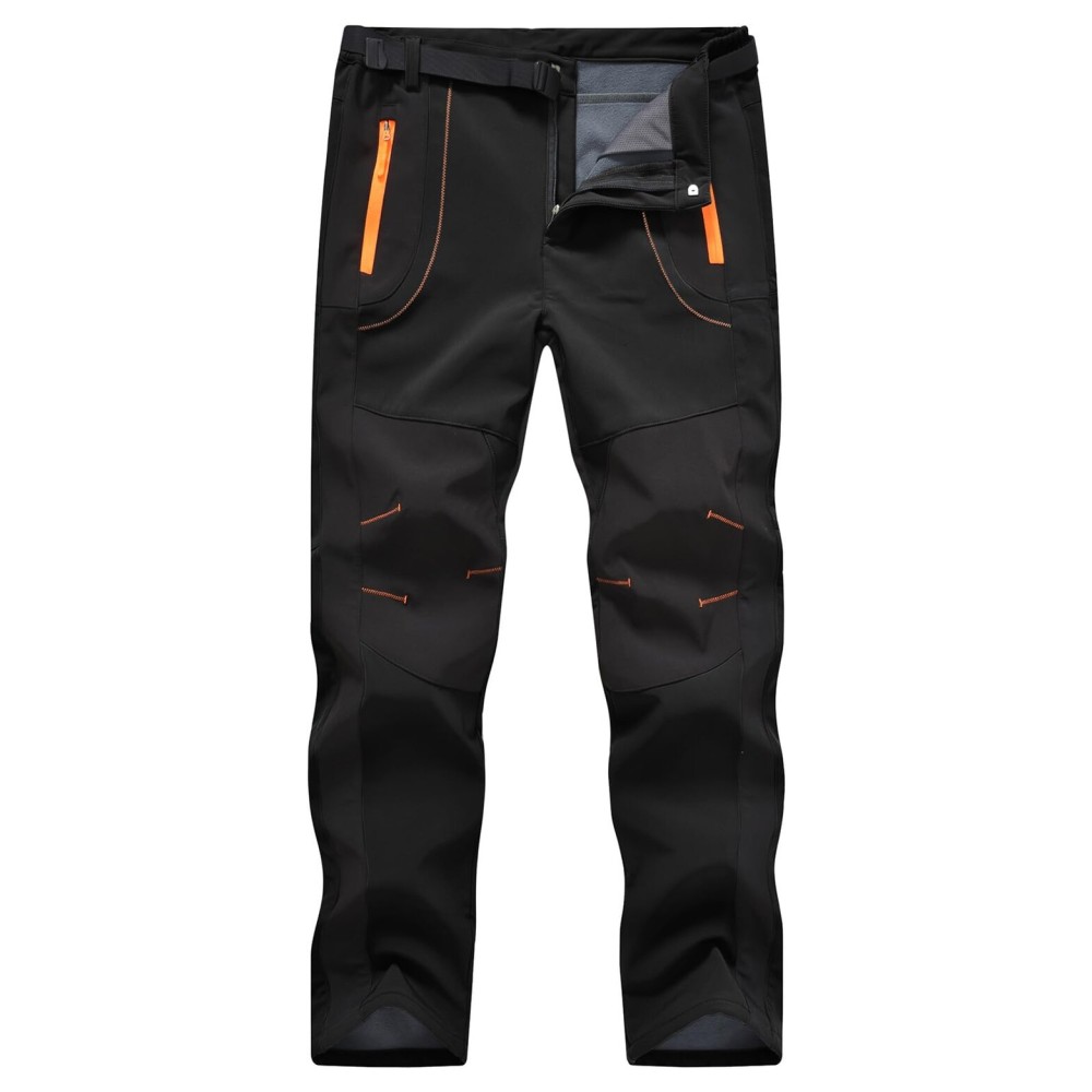 TBMPOY Men\'s Snow Ski Hiking Pants Waterproof Winter Fleece Lined Pants Camping Skiing Ice Fishing Pants with Belt 02 Thick Black S