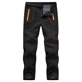 TBMPOY Men\'s Snow Ski Hiking Pants Waterproof Winter Fleece Lined Pants Camping Skiing Ice Fishing Pants with Belt 02 Thick Black M