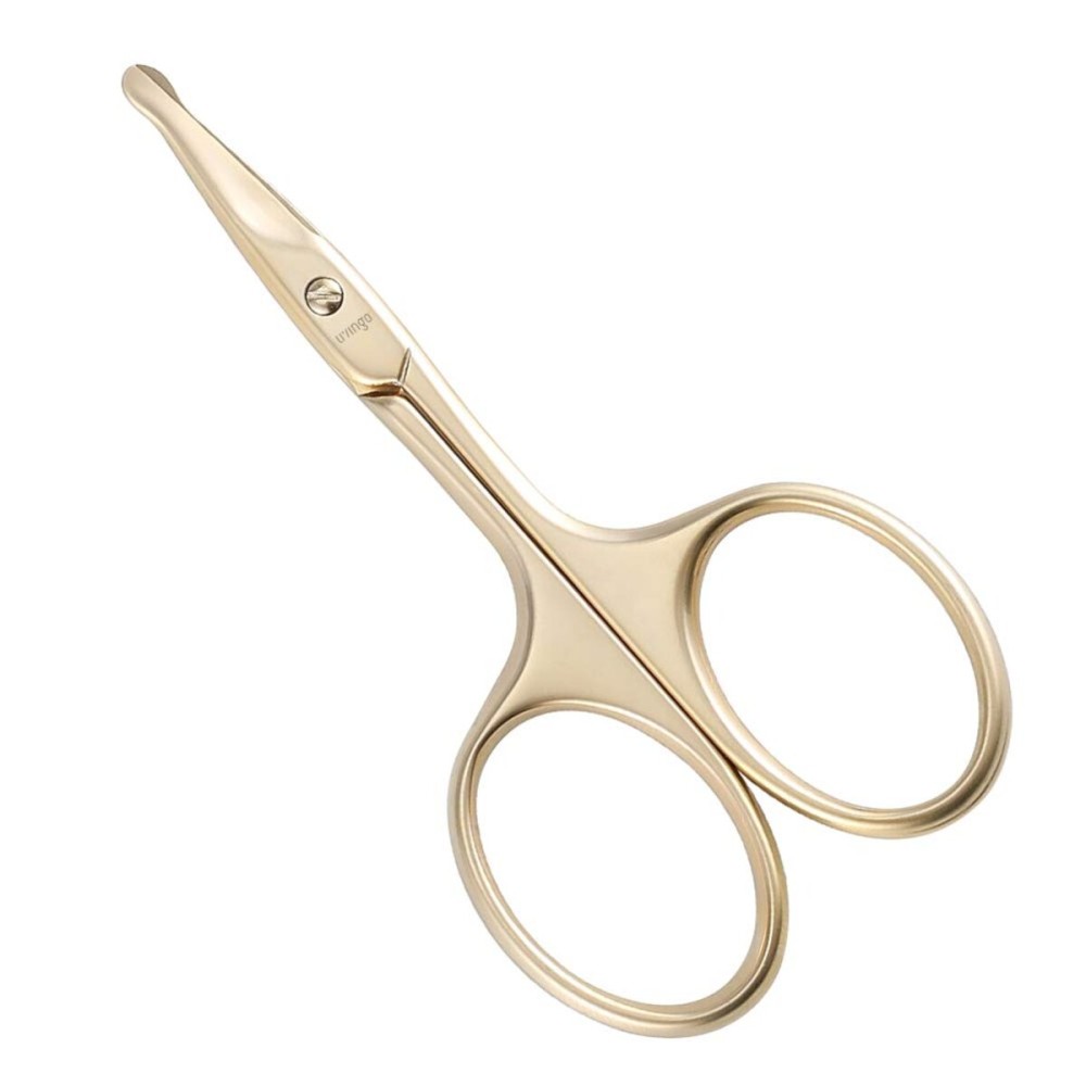 LIVINGO 3.75 Small Safety Facial Nose Hair Scissors, Curved Blade with Rounded Tip Stainless Steel for Manicure Cuticle, Eyebrow, Dry Skin (Gold)
