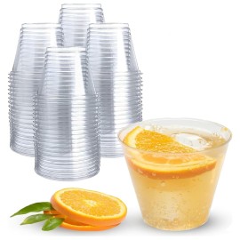 Prestee 50 Pack Plastic Cups - 9 oz Clear Disposable Cups for Cold Beverages, Cocktails, and Desserts - Durable Little Small Cup for Wine, Smoothies, Parties, Events, Catering, and Everyday Gatherings