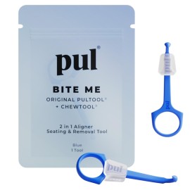 PUL Pack of 2 Reusable 2-in-1 Aligner Seating Chewie & Removal Tool - Compatible with Invisalign, Removable Braces, Retainers, Trays - Easy-to-Use Remover & Chew, Dental & Oral Hygiene Care - Blue