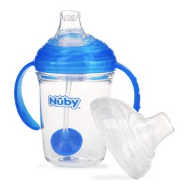 Nuby 360 Grip N\' Sip 8oz Tritan Cup, Weighted Straw with Hygienic Cover, Blue