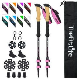 TheFitLife Carbon Fiber Trekking Poles - Collapsible and Telescopic Walking Sticks with Natural Cork Handle and Extended EVA Grips, Ultralight Nordic Hiking Poles for Backpacking Camping