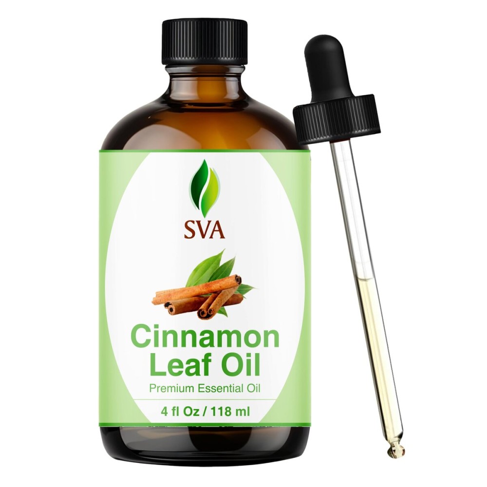 SVA Cinnamon Leaf Essential Oil - 4 Fl Oz - 100% Natural Cinnamon Oil - for Diffuser, Hair Care, Face, Skin Care, Aromatherapy, Scalp and Body Massage, Soap and Candle Making - with Dropper