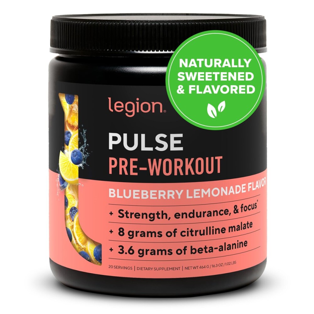 LEGION Pulse Pre Workout - All Natural Nitric Oxide Preworkout Drink to Boost Energy, Creatine Free, Naturally Sweetened, Beta Alanine, Citrulline, Alpha GPC (Blueberry Lemonade)